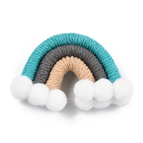 

PandaHall Polycotton(Polyester Cotton) Woven Rainbow Wall Hanging, Macrame Woven Rainbow with Pompom, Dark Turquoise, 35~37x48~52x16~17.5mm...