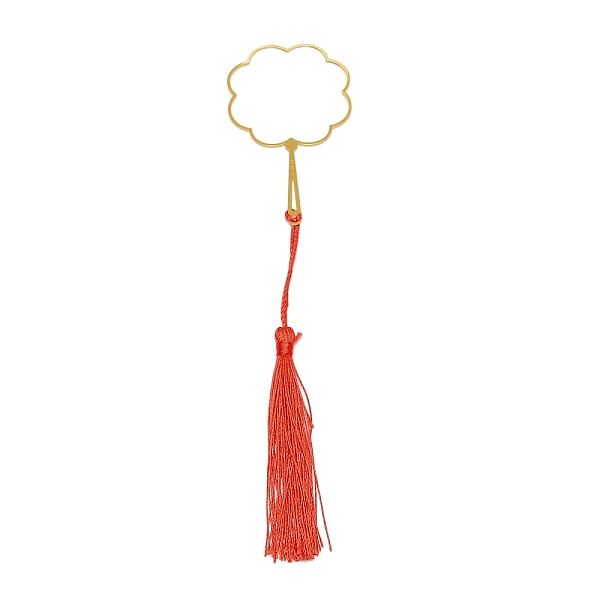 

PandaHall Flower Brass Metal Frame Hollow Bookmarks, with Polyester Tassel, Golden, 217mm Brass