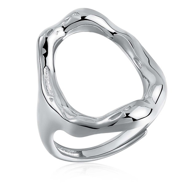

PandaHall Rhodium Plated 925 Sterling Silver Oval Adjustable Ring, Hollow Chunky Ring for Women, Platinum, US Size 4 1/4(15mm) Sterling...