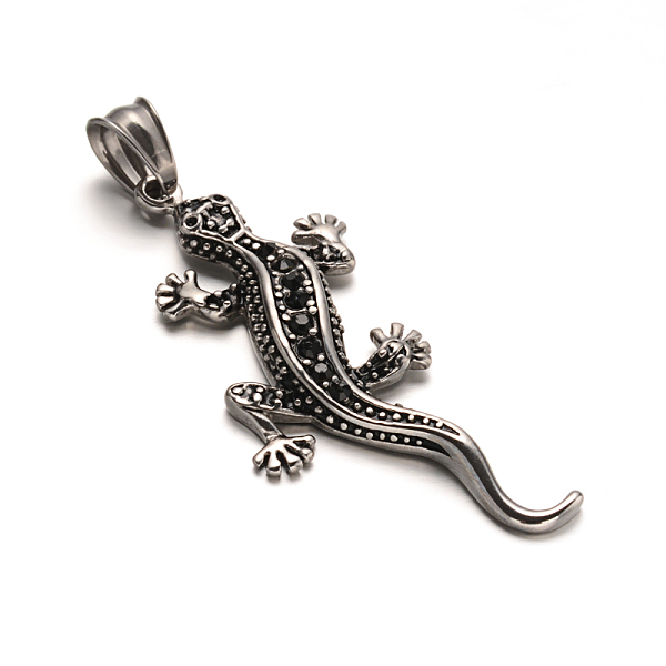 

PandaHall Gecko 304 Stainless Steel Rhinestone Big Pendants, Antique Silver, 55x21x5mm, Hole: 8.5x5mm 304 Stainless Steel Insects Black