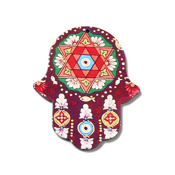 

PandaHall Opaque Acrylic Pendants, Hamsa Hand/Hand of Miriam Charm, Evil Eye Pattern, 52.5x43.5x2mm, Hole: 1.6mm Acrylic Evil Eye Red