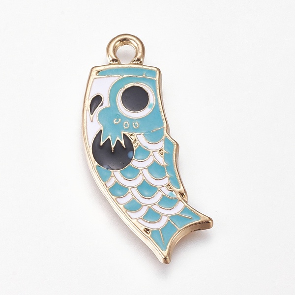 

PandaHall Alloy Enamel Pendants, Koi Fish Flags, Golden, Sky Blue, 35x14x1.5mm, Hole: 2.8mm Alloy+Enamel Fish Blue