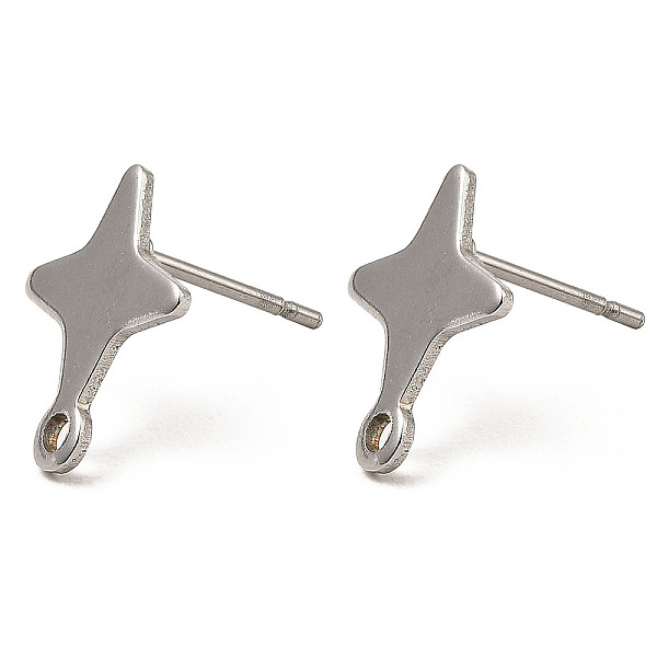 

PandaHall Star Shape 201 Stainless Steel Stud Earrings Findings, with 304 Stainless Steel Pins & Horizontal Loops, Stainless Steel Color...