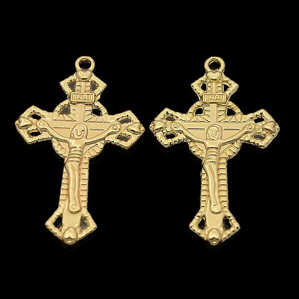 

PandaHall Nickel Free & Lead Free Golden Alloy Crucifix Cross Pendants for Easter Jewelry, Long-Lasting Plated, 37x23x2mm, Hole: 2mm Alloy...