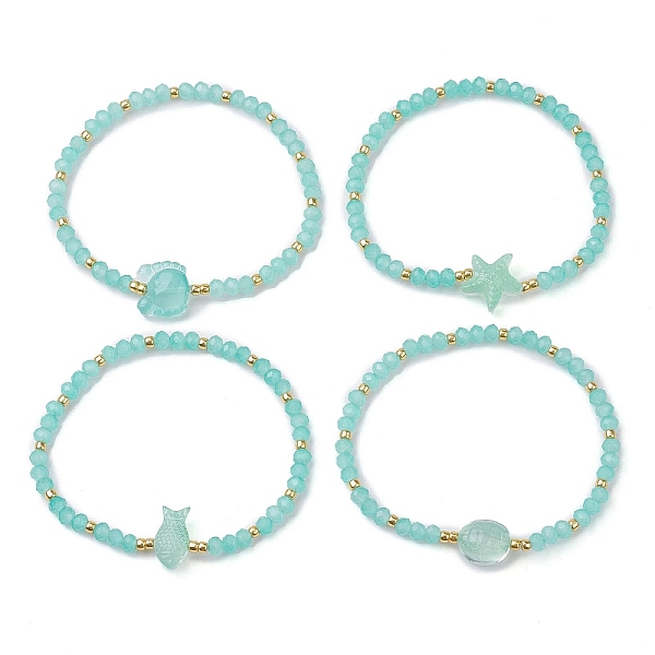 

PandaHall Fish/Turtle/Crab/Starfish Glass Summer Bracelets, Beach Faceted Rondelle Beaded Stretch Bracelets for Women Men, Turquoise, Inner..., Green