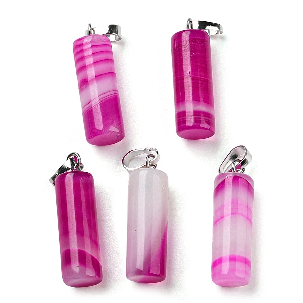 

PandaHall Natural Banded Agate Pendants, with Platinum Tone Brass Findings, Dyed & Heated, Column Charms, 26~27x8~8.5mm, Hole: 4x6.5mm...