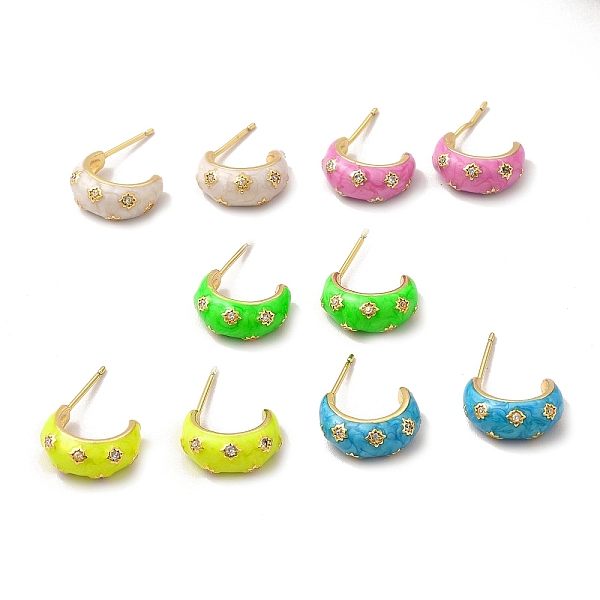 

PandaHall Brass Micro Pave Cubic Zirconia Stud Earrings with Enamel for Women, Real 18K Gold Plated, Lead Free & Cadmium Free, Mixed Color..., Multicolor