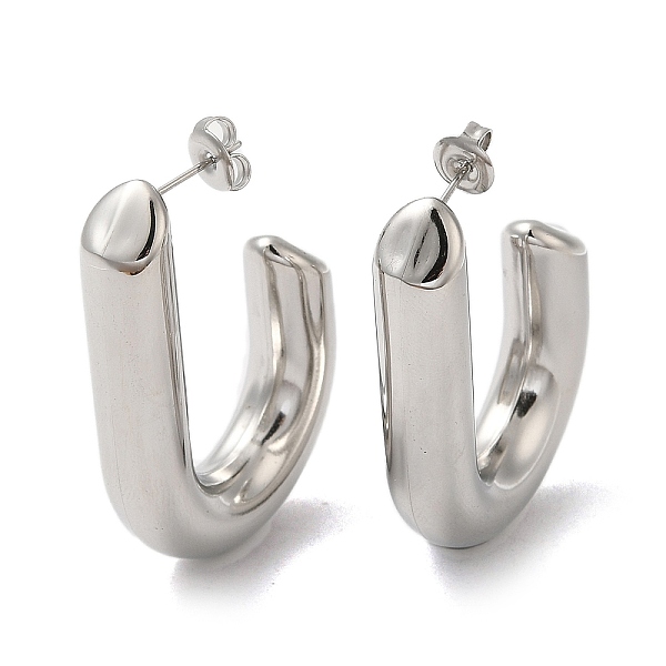 

PandaHall 304 Stainless Steel Stud Earrings, Oval Half Hoop Earrings, Stainless Steel Color, 30.5x8mm 304 Stainless Steel Oval