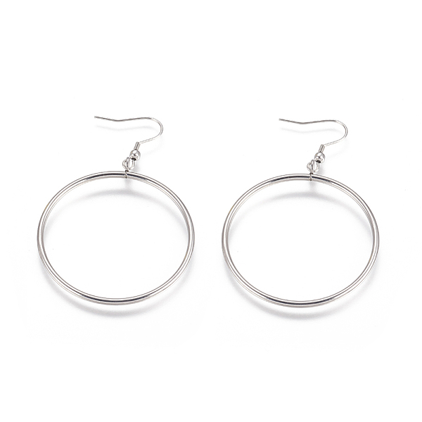 

PandaHall 304 Stainless Steel Dangle Earrings, Hypoallergenic Earrings, Ring, Stainless Steel Color, 68mm, Pin: 0.6mm 304 Stainless Steel