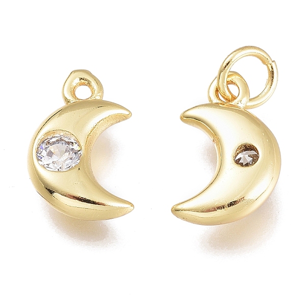 

PandaHall Brass Micro Pave Cubic Zirconia Charms, with Jump Ring, Moon, Golden, Clear, 10x6.5x2.5mm, Hole: 1.5mm, Jump rings: 3.5x0.8mm...