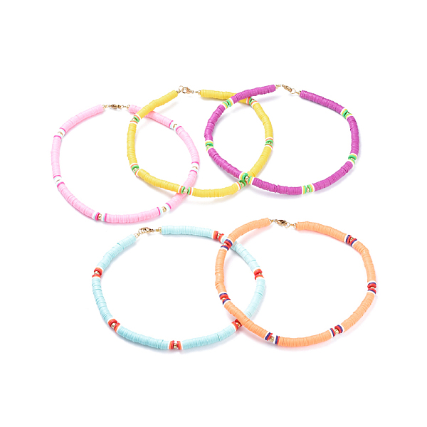 

PandaHall Handmade Polymer Clay Heishi Beads Choker Necklaces, with Brass Spacer Beads and 304 Stainless Steel Findings, Mixed Color..., Multicolor