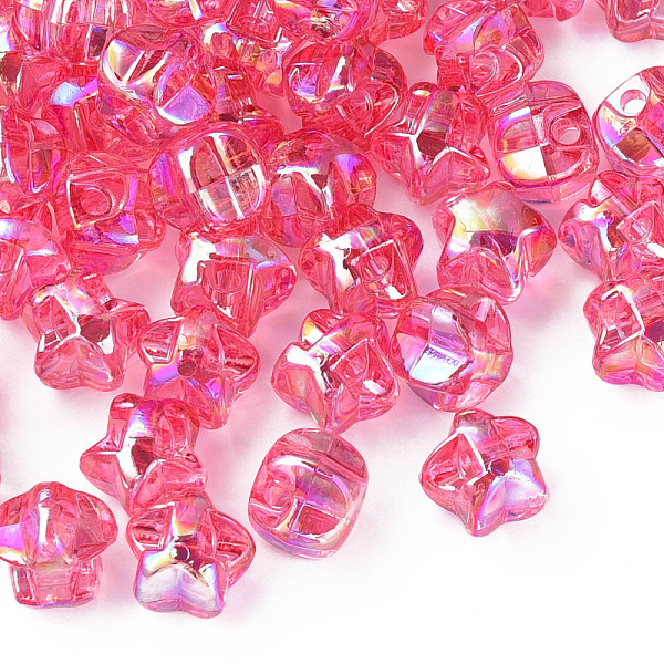 

PandaHall 1-Hole Transparent Acrylic Buttons, AB Color Plated, Star, Hot Pink, 13.5x14x11.5mm, Hole: 2.5mm, about 460pcs/500g Acrylic Star