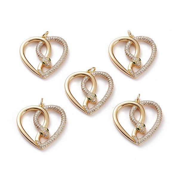 

PandaHall Brass Micro Pave Clear & Green Cubic Zirconia Findings Pendants, Heart Shape Snake, Real 18K Gold Plated, 24.5x24x3.5mm, Jump Ring...