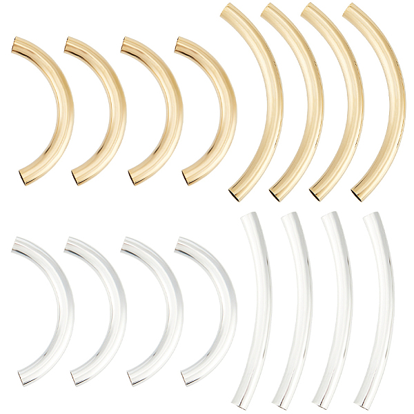 

PandaHall Beebeecraft 1 Box 16Pcs 2 Size 2 Color Tube Beads 24K Gold Sterling Silver Plated Smooth Curved Column Noodle Loose Spacer Beads...
