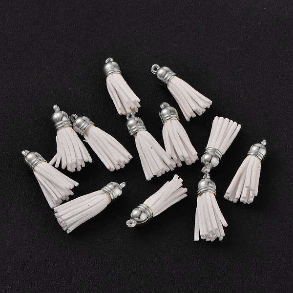 PandaHall Suede Tassels, with CCB Plastic Findings, Nice for DIY Earring or Cell Phone Straps Making, Platinum, White, 38x10mm, Hole: 2mm...