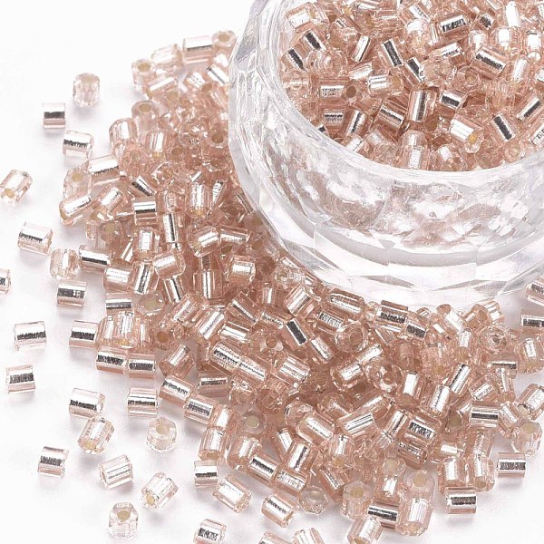 

PandaHall 8/0 Glass Bugle Beads, Silver Lined, Misty Rose, 2.5~3x2.5mm, Hole: 1mm, about 15000pcs/pound Glass