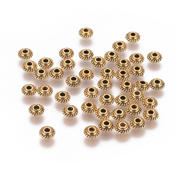 

PandaHall Tibetan Style Spacer Beads, Antique Golden, Lead Free and Nickel Free, 5x3mm, Hole:1.5mm Alloy Rondelle