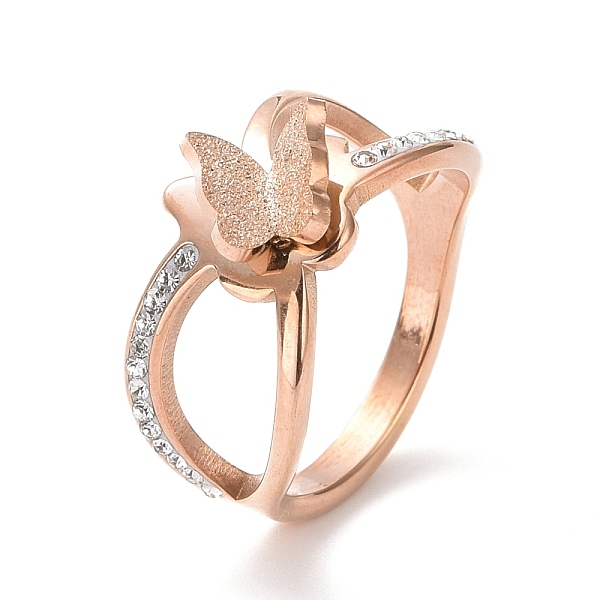 

PandaHall Crystal Rhinestone Criss Cross with Butterfly Finger Ring, Ion Plating(IP) 304 Stainless Steel Jewelry for Women, Rose Gold, US..., Clear