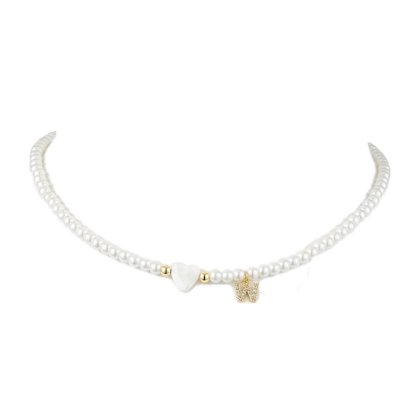 

PandaHall Brass Micro Pave Grade AAA Cubic Zirconia Letter Pendant Necklaces, Heart & Round Baking Painted Pearlized Glass Pearl Beaded..., White