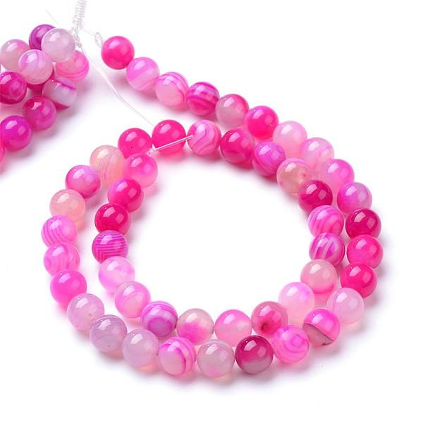 

PandaHall Natural Striped Agate/Banded Agate Bead Strands, Dyed, Round, Hot Pink, 8mm, Hole: 1mm, about 50pcs/strand, 15.7 inch Banded Agate...