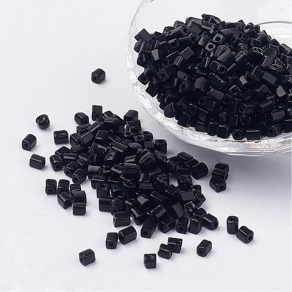 

PandaHall Cube Opaque Colours Glass Seed Beads, Round Hole, Black, 3~7x3~4x3~4mm, Hole: 0.5mm, about 500pcs/50g Glass Cube Black