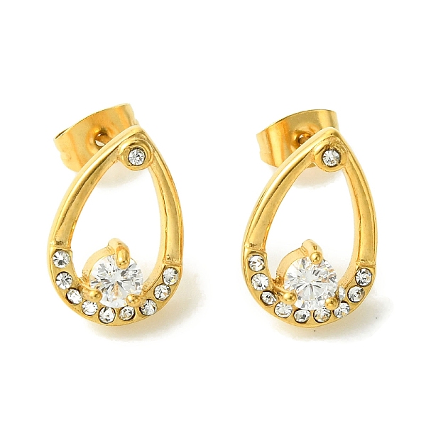 

PandaHall Vacuum Plating 304 Stainless Steel Crystal Rhinestone Stud Earrings, Teardrop Cubic Zirconia Earrings for Women, Golden, 15x10mm..., Clear