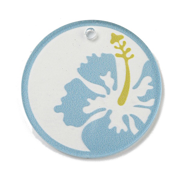 

PandaHall Opaque Acrylic Pendants, Flat Round with Flower, Sky Blue, 45x3mm, Hole: 3.5mm Acrylic Flat Round