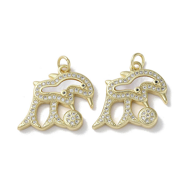 

PandaHall Brass Micro Pave Cubic Zirconia Pendants, with Shell, Real 18K Gold Plated, Dolphin, 20x22x3.5mm, Hole: 3mm Brass+Cubic..., Clear