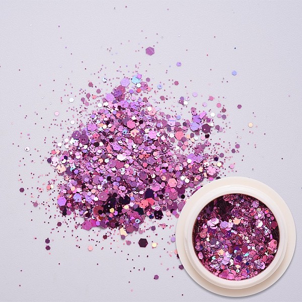 

PandaHall Shiny Nail Art Glitter Flakes, Hexagon Chunky Sequins, DIY Sparkly Paillette Tips Nail, Medium Orchid, 0.1~3x0.1~3mm, about 1g/box...