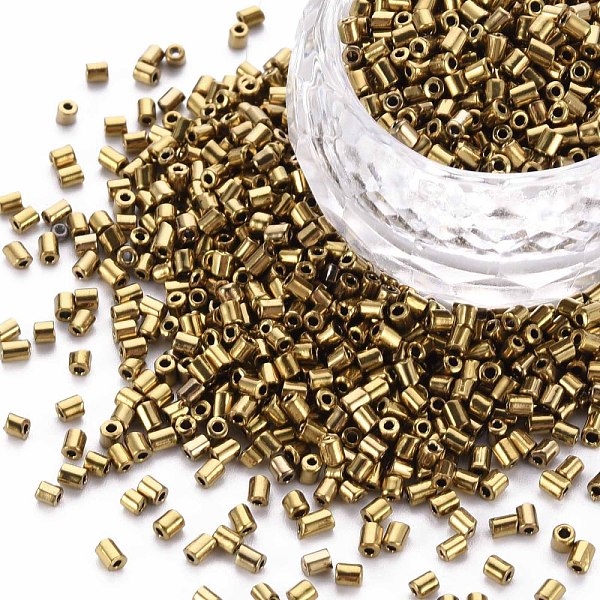 

PandaHall Glass Bugle Beads, Metallic Colours, Goldenrod, 2.5~3x2mm, Hole: 0.9mm, about 15000pcs/pound Glass Gold