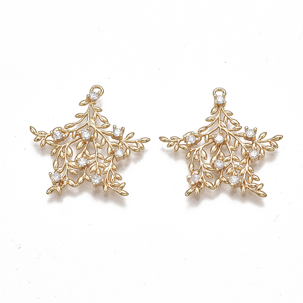 

PandaHall Brass Filigree Pendants, Nickel Free, Real 18K Gold Plated, with Cubic Zirconia, Branches and Leaves, Clear, 25x24~25x2.5mm, Hole...