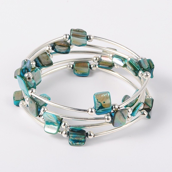 

PandaHall Shell Beads Wrap Bracelets, Dyed, Steel Bracelet Memory Wire with Brass Tube Beads and Iron Round Beads, Platinum, 59mm, Medium..., Cyan