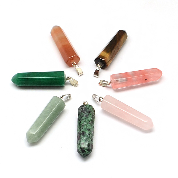 PandaHall Pencil Natural & Synthetic Mixed Stone Point Pendants, with Platinum Tone Brass Findings, Mixed Color, 35x9x9mm, Hole: 6x2mm Mixed...