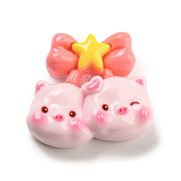 

PandaHall Pig Theme Opaque Resin Cabochons, Funny Pig with Bowknot, Pink, 22x24.5x9mm Resin Pig Pink