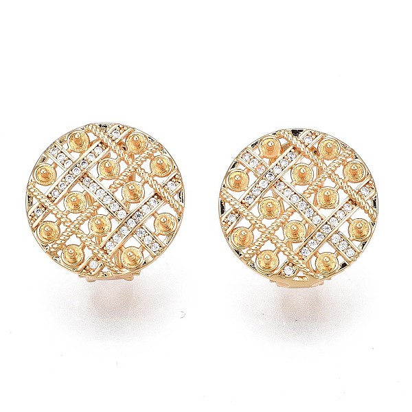 

PandaHall Brass Micro Pave Clear Cubic Zirconia Stud Earring Findings, for Half Drilled Beads, Nickel Free, Flat Round, Golden, 18mm, Pin...