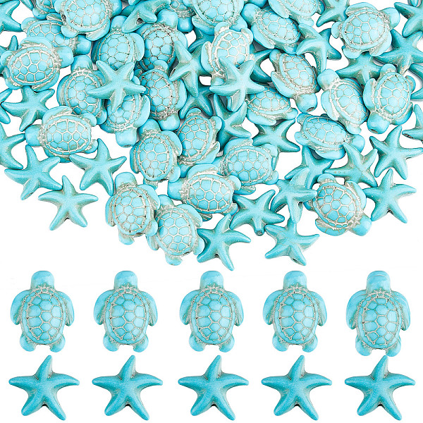 

PandaHall SUNNYCLUE 200Pcs Dyed Synthetic Turquoise and Howlite Beads, Turtle & Starfish, 15.5~18.5x13.5~15x5.5~8mm, Hole: 1~1.5mm Mixed...