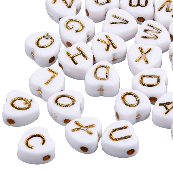

PandaHall Electroplate White Opaque Acrylic Beads, Heart with Golden Mixed Letters, 7x7x4mm, Hole: 1.5mm, about 1152pcs/192g Acrylic Heart...