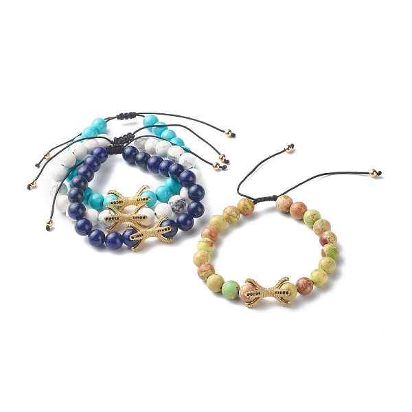 

PandaHall Natural Mixed Stone Braided Bead Bracelets, with Brass Beads, Inner Diameter: 2~3-3/8 inch(5.2~8.5cm) Mixed Stone Multicolor