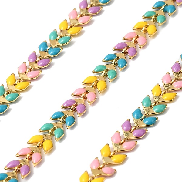Brass Enamel Leaf Link Chains