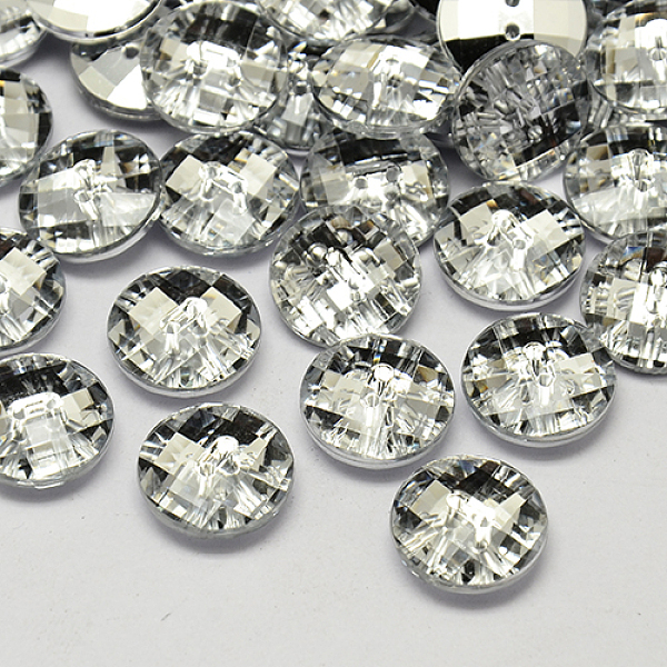 PandaHall Taiwan Acrylic Rhinestone Buttons, Faceted, 2-Hole, Disc, White, 11.5x4mm, Hole: 1mm Acrylic Rhinestone Disc White