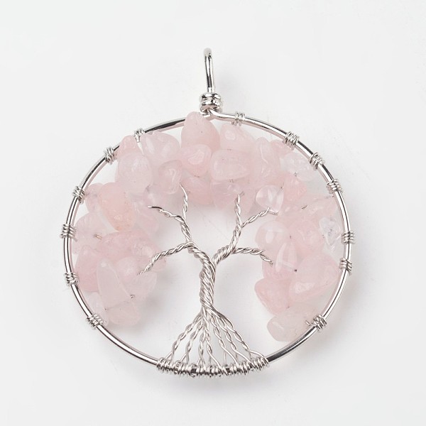 

PandaHall Tree of Life Natural Rose Quartz Big Pendants, with Brass Findings, Platinum, 63~65x49~51x8~10mm, Hole: 8~10mm Rose Quartz Tree