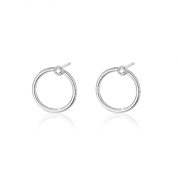 

PandaHall Ring Rhodium Plated 925 Sterling Silver Stud Earrings, with Cubic Zirconia, Platinum, No Size Sterling Silver Ring