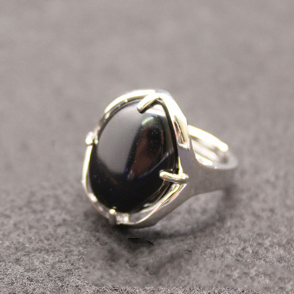 

PandaHall Oval Natural Black Onyx Adjustable Ring, Platinum Alloy Jewelry for Women, Inner Diameter: 18mm Black Onyx Oval