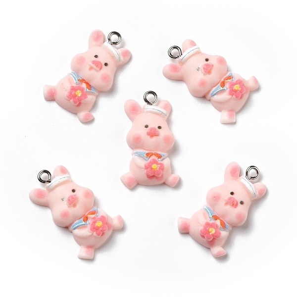 

PandaHall Opaque Resin Pendants, with Platinum Tone Iron Loops, Navy Pig, Pink, 27x16x5mm, Hole: 2mm Iron+Resin Pig Pink