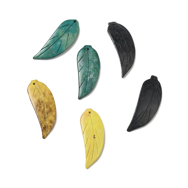 

PandaHall Carved Natural Coconut Big Pendants, Dyed, Leaf, Mixed Color, 50x18x5mm, Hole: 1.8mm Coconut Leaf Multicolor