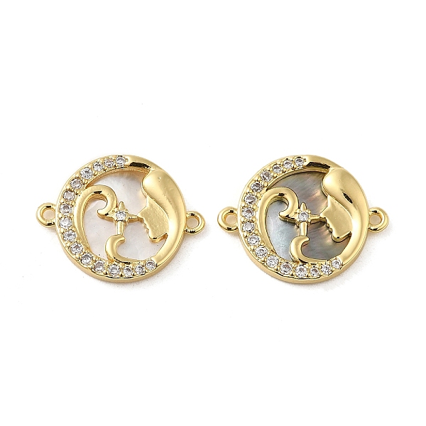 

PandaHall Brass Micro Pave Clear Cubic Zirconia Women Connector Charms, Flat Round Links with Mixed Shell, Long Lasting Plated. Cadmium Free...