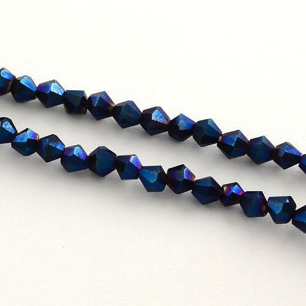 

PandaHall Electroplate Glass Bead Strands, Rainbow Plated, Faceted Bicone, Blue Plated, 3x3.5mm, Hole: 1mm, about 113~115pcs/strand...