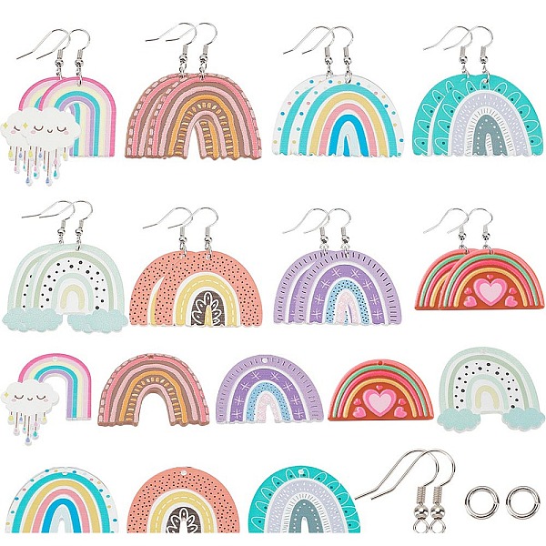 

PandaHall SUNNYCLUE 1 Box 8 Sets Rainbow Earring Making Kit Acrylic Rainbow Charms Boho Print Rainbow Charm Bulk Cloud Heart Charm Dangle..., Multicolor