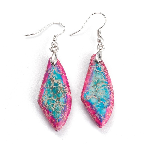 

PandaHall Natural Regalite/Imperial Jasper/Sea Sediment Jasper Dangle Earrings, with Brass Earring Hooks, Dyed, Leaf, Platinum, Medium...