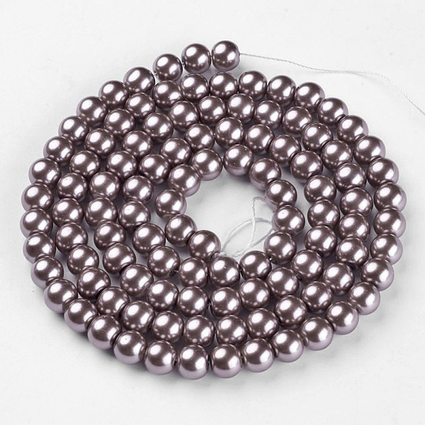

PandaHall Glass Pearl Beads Strands, Pearlized, Round, Purple, 8mm, Hole: 1mm, about 100pcs/strand, 30.71 inch(78cm) Glass Round Purple